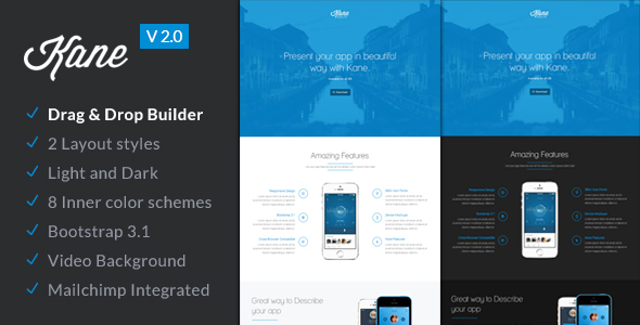 Kane – Responsive App Landing Page With Builder