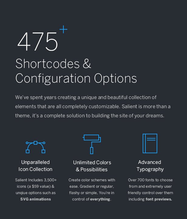 475 shortcodes & configuration options