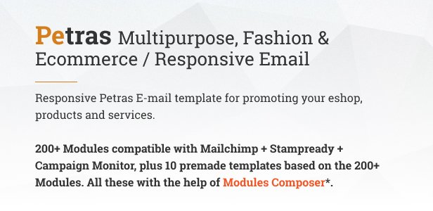 Petras - Responsive Email Template with Mailchimp Editor, StampReady Builder & Online Composer