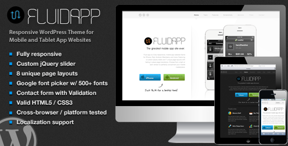 FluidApp – Responsive Mobile App WordPress Theme