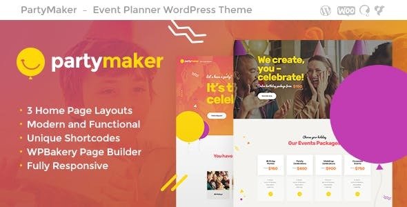 PartyMaker | Event Planner & Wedding Agency WordPress Theme