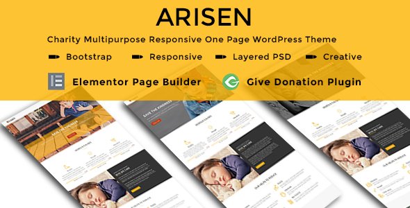 ARISEN – Charity Multipurpose Responsive One Page WordPress Theme