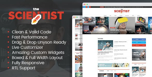 The Scientist – innovations and research news magazine WordPress theme