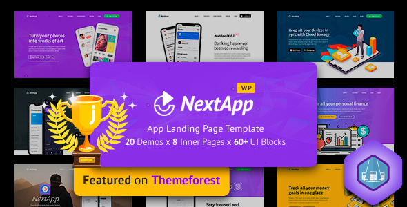 App Landing Page WordPress Theme for Mobile Application Software Design & Development Site – Nextapp