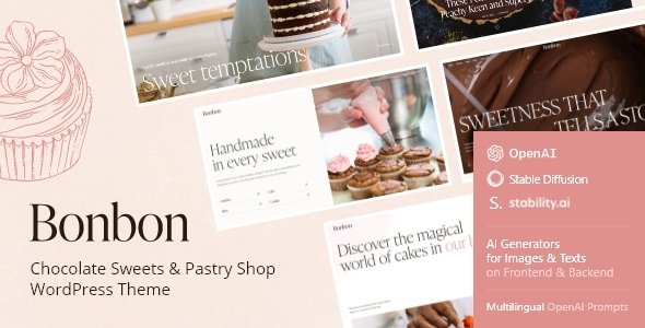 Bonbon – Chocolate Sweets & Pastry Shop WordPress Theme + AI