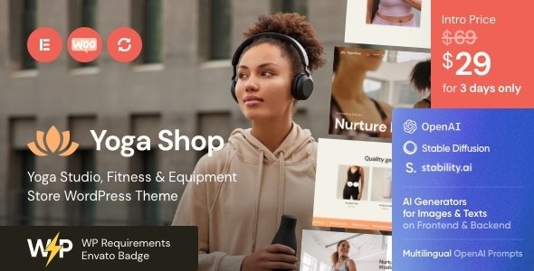 Yoga Shop – Yoga Studio, GYM & Equipment Store WordPress Theme + AI